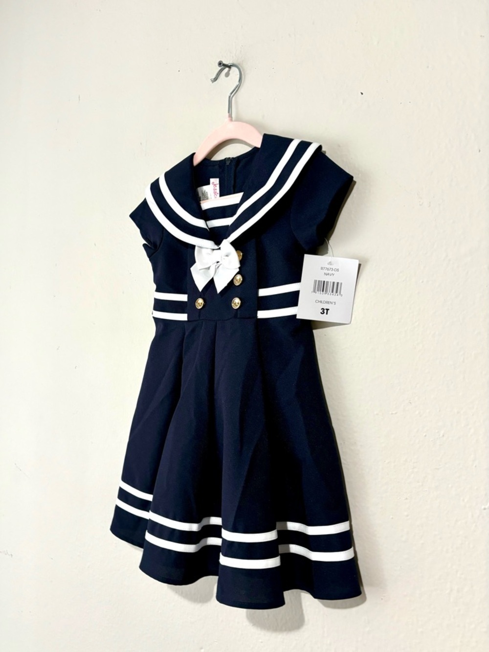 NWT Jessica Ann Girls Sailor Dress Navy Blue White Short Sleeve Size 3T - Picture 2 of 6